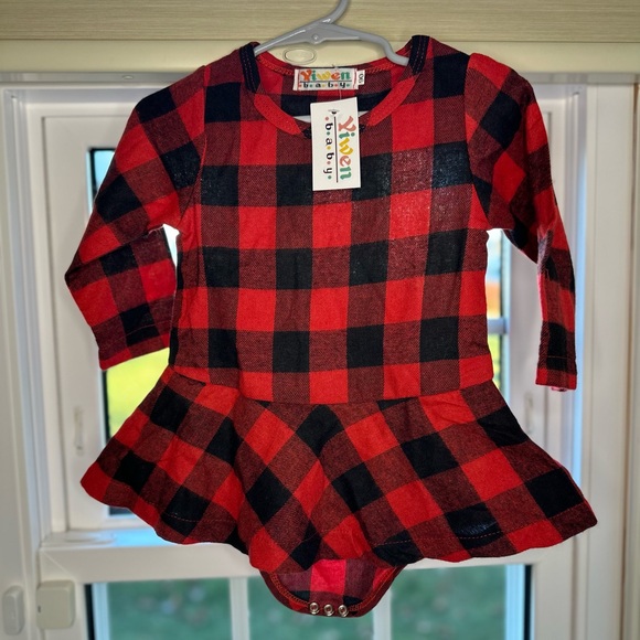 NWT buffalo print baby girl dress with built in diaper cover. - Picture 2 of 7